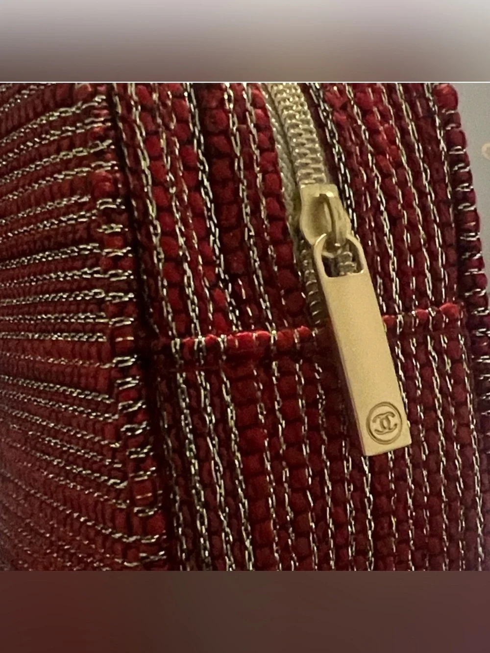 CHANEL Red and Gold Woven Cosmetic Pouch